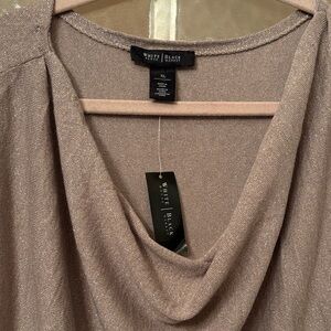 White House Black Market Shimmery Taupe Draped Cowl Neck Top